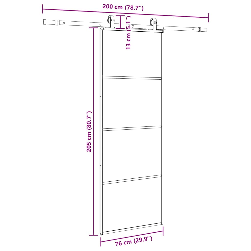 Klizna vrata s priborom crna 76 x 205 cm od ESG stakla