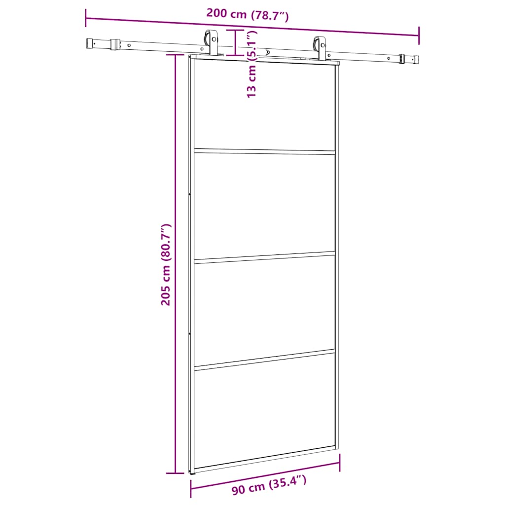 Klizna vrata s priborom crna 90 x 205 cm od ESG stakla