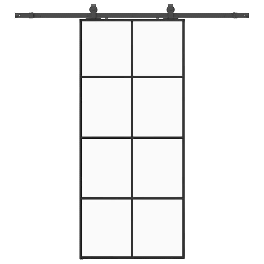 Klizna vrata s priborom crna 90 x 205 cm od ESG stakla