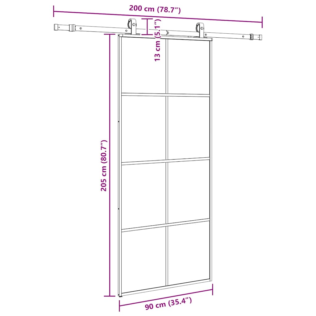Klizna vrata s priborom crna 90 x 205 cm od ESG stakla