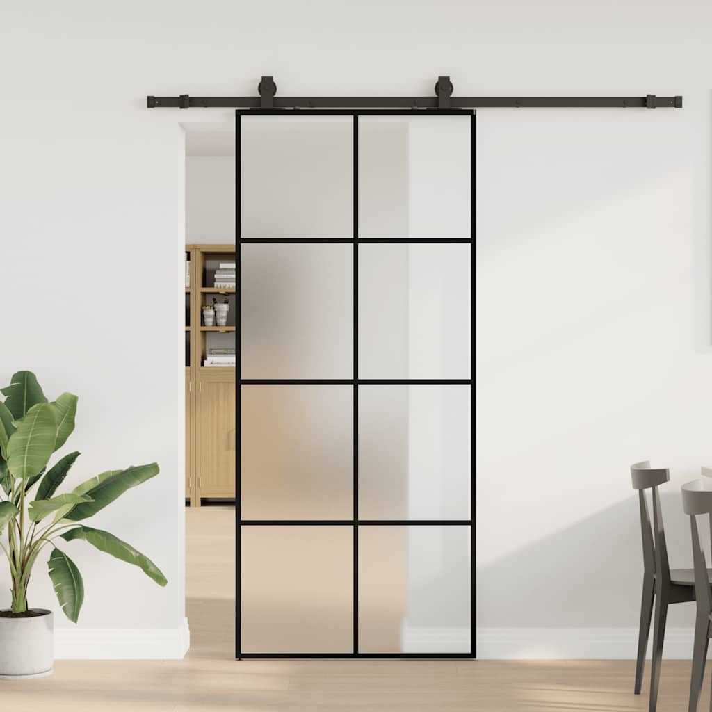 Klizna vrata s priborom crna 90 x 205 cm od ESG stakla