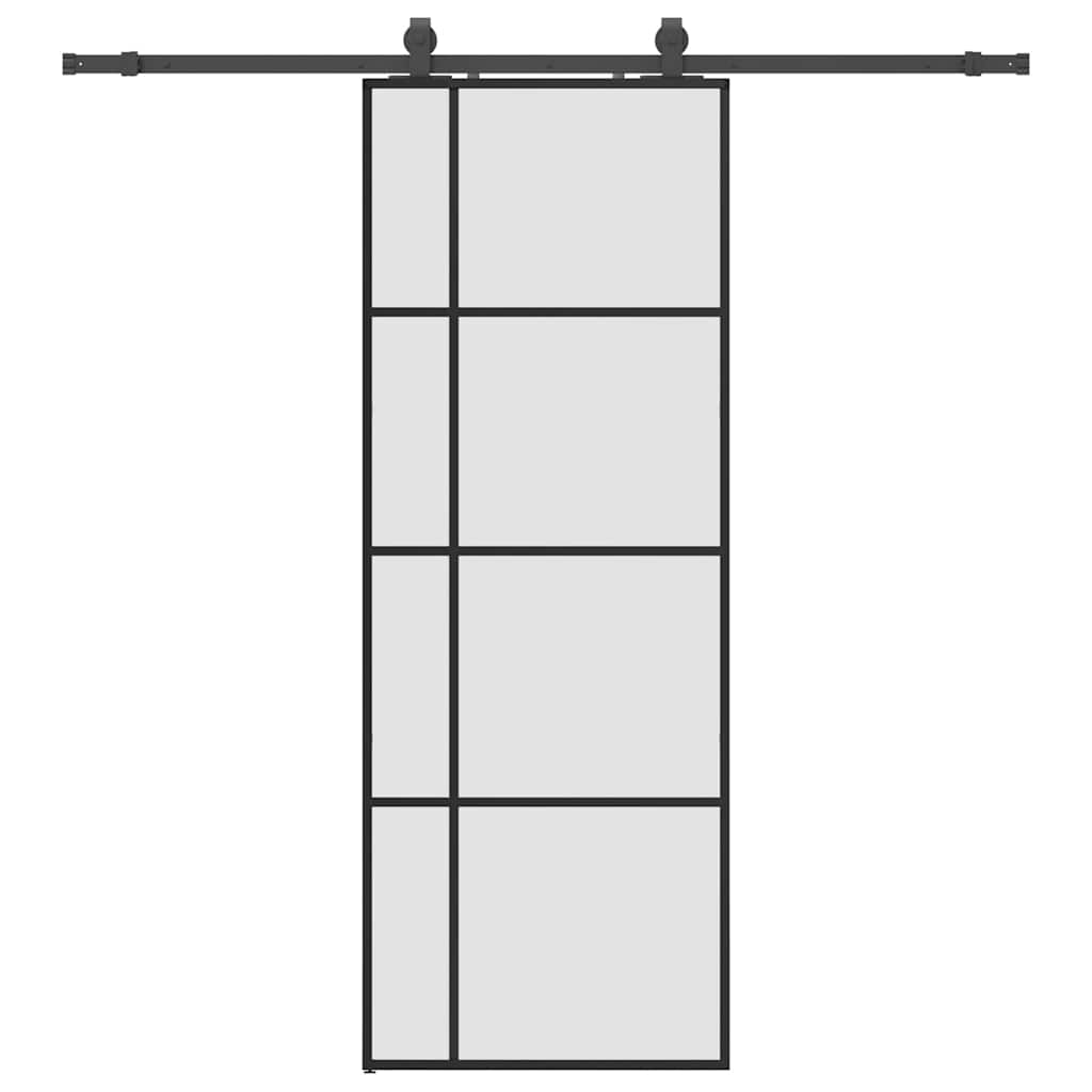 Klizna vrata s priborom crna 76 x 205 cm od ESG stakla