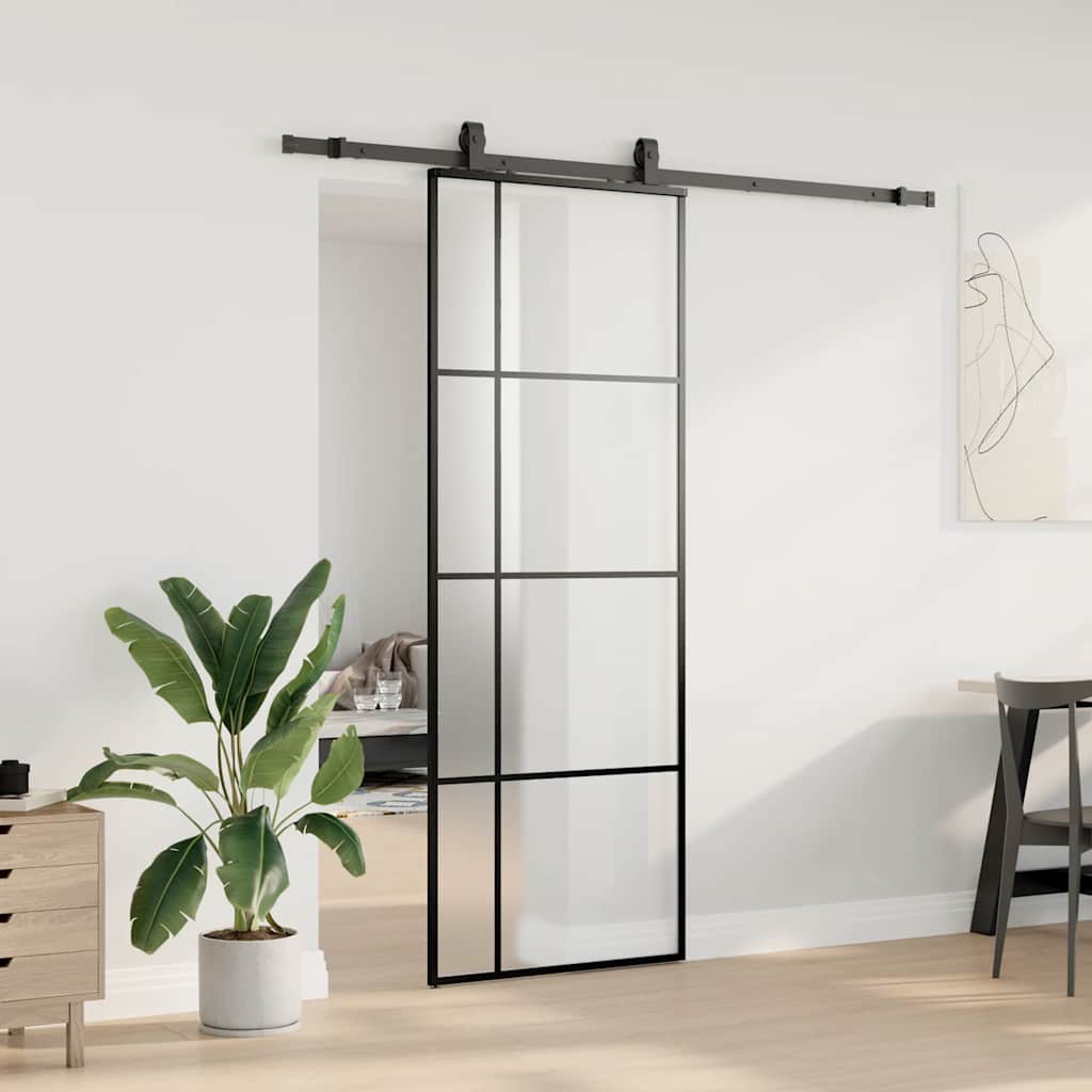 Klizna vrata s priborom crna 76 x 205 cm od ESG stakla