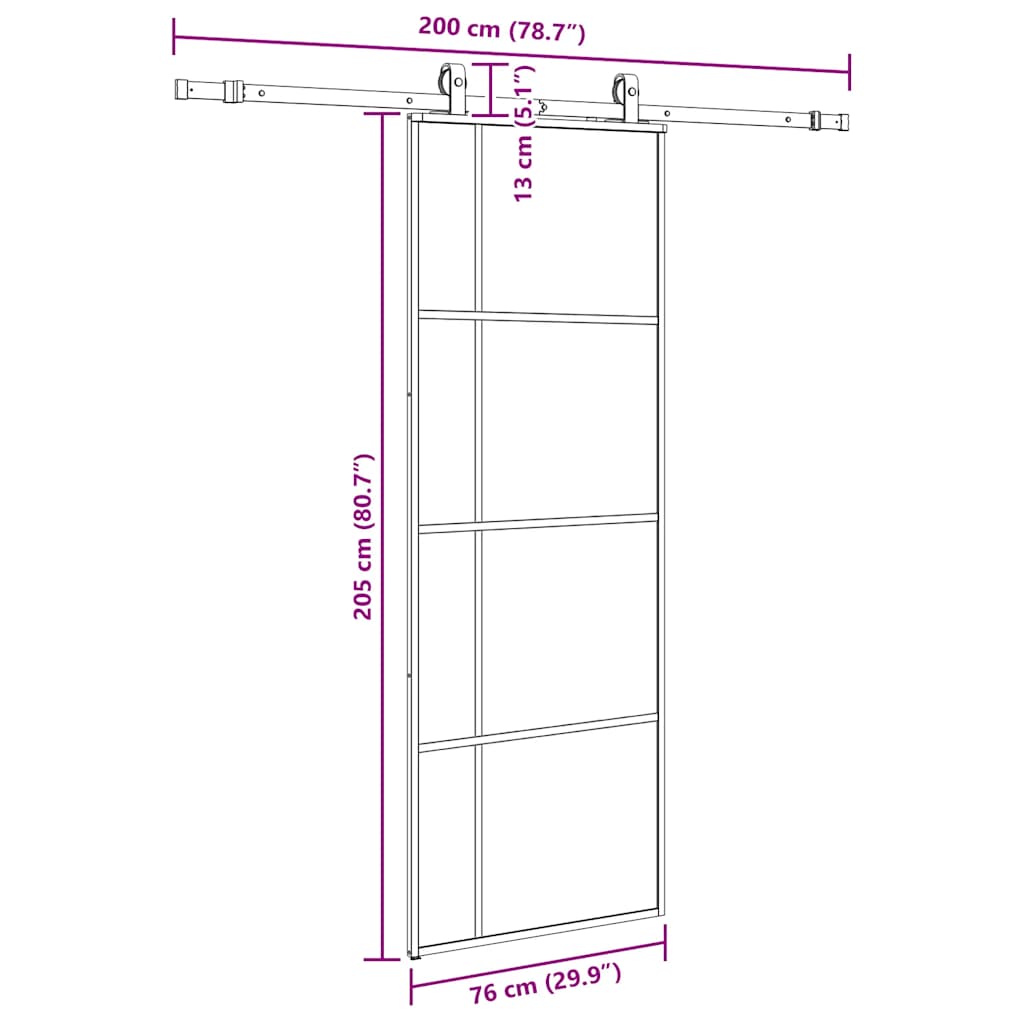 Klizna vrata s priborom crna 76 x 205 cm od ESG stakla