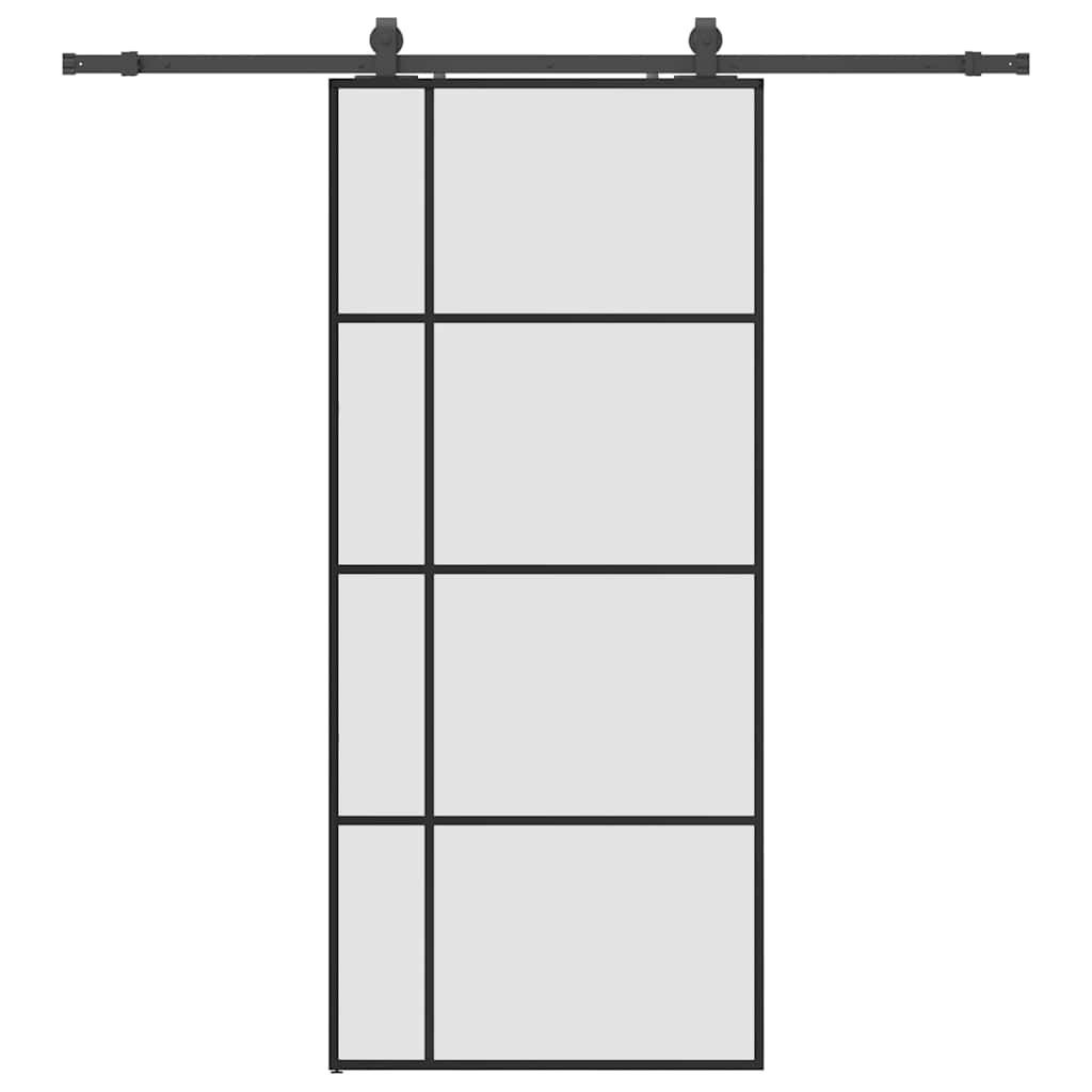 Klizna vrata s priborom crna 90 x 205 cm od ESG stakla