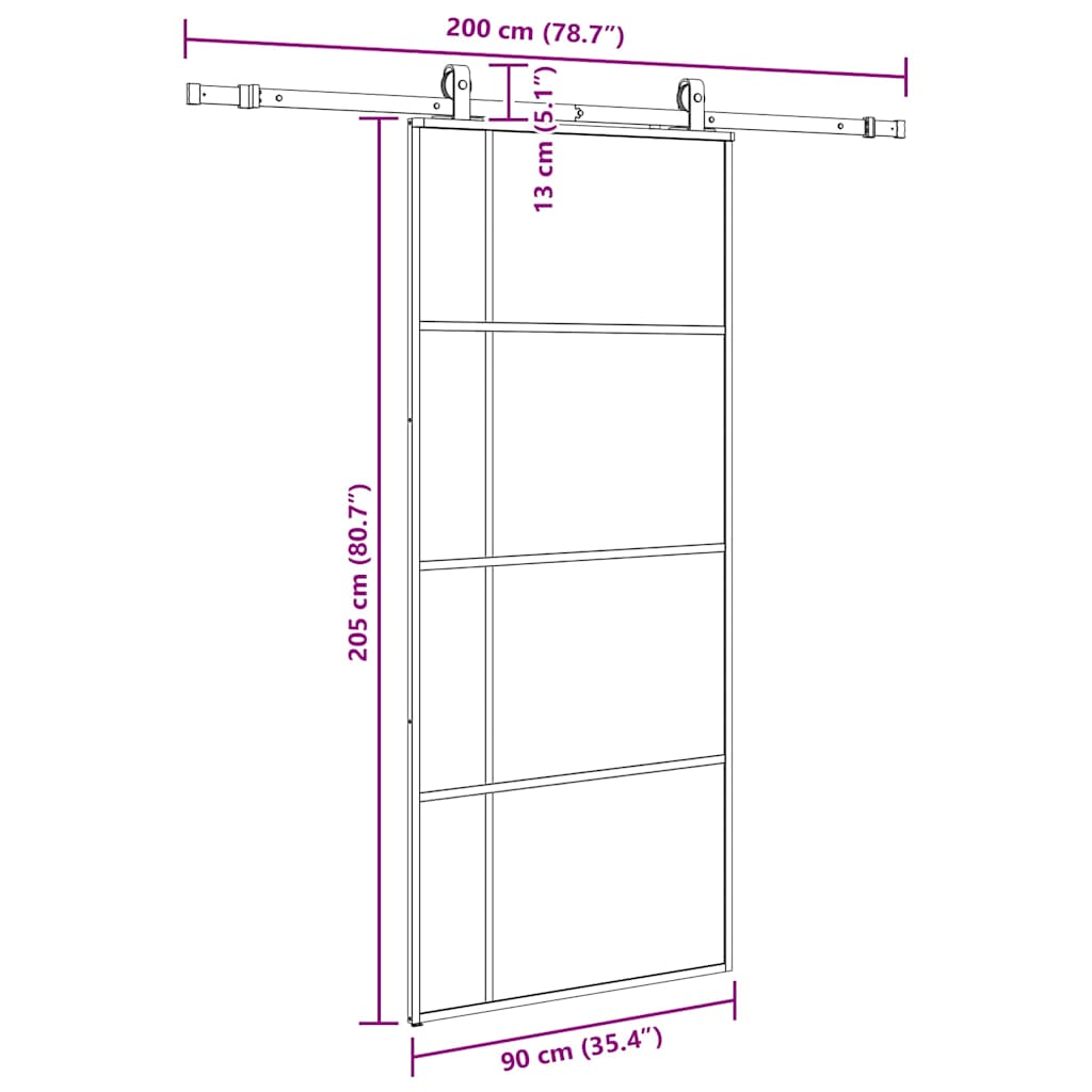 Klizna vrata s priborom crna 90 x 205 cm od ESG stakla