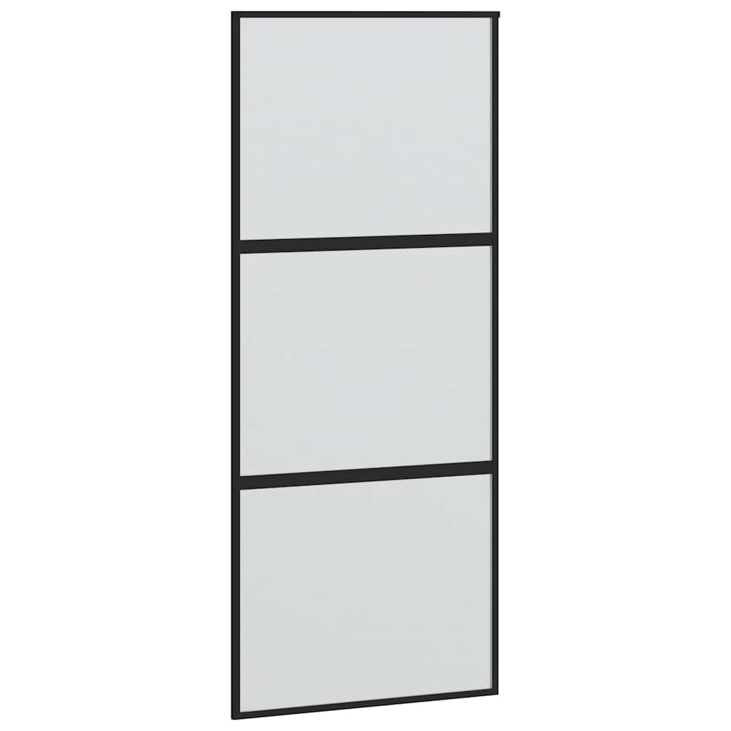Klizna vrata s priborom crna 90 x 205 cm kaljeno staklo
