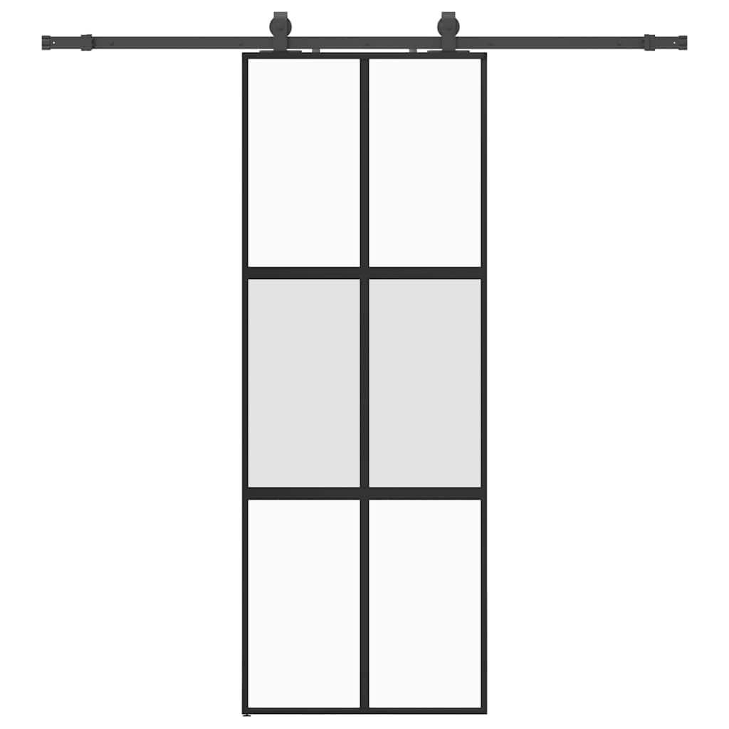 Klizna vrata s priborom crna 76 x 205 cm kaljeno staklo