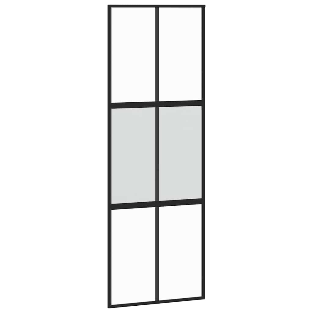 Klizna vrata s priborom crna 76 x 205 cm kaljeno staklo