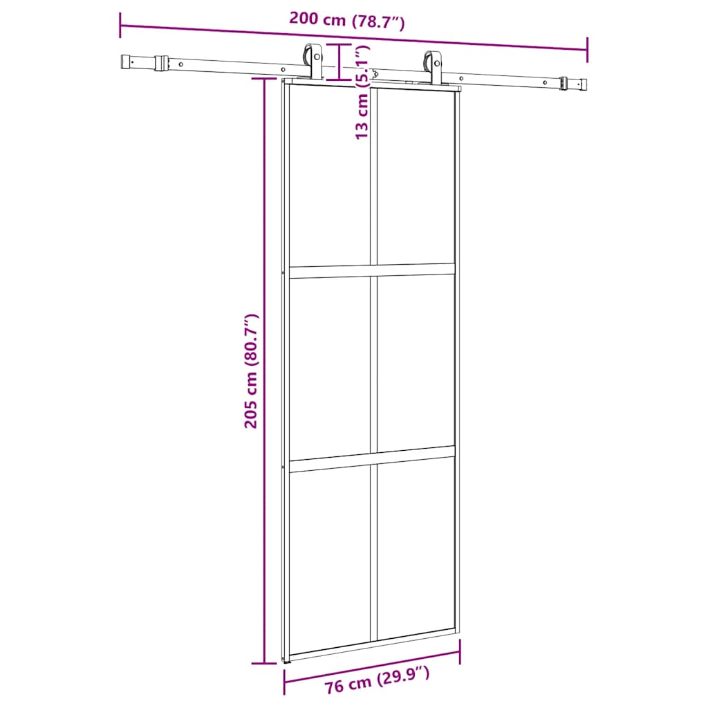 Klizna vrata s priborom crna 76 x 205 cm kaljeno staklo