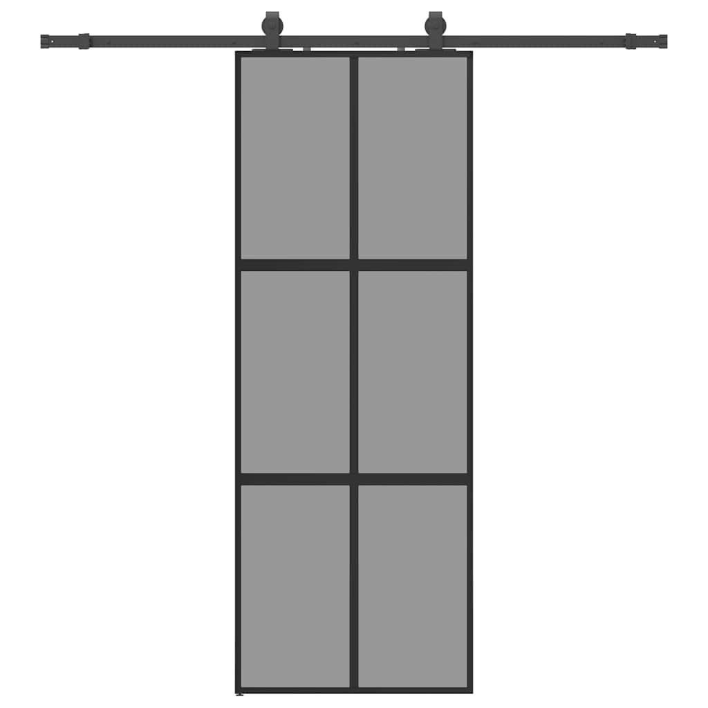 Klizna vrata s priborom crna 76 x 205 cm kaljeno staklo