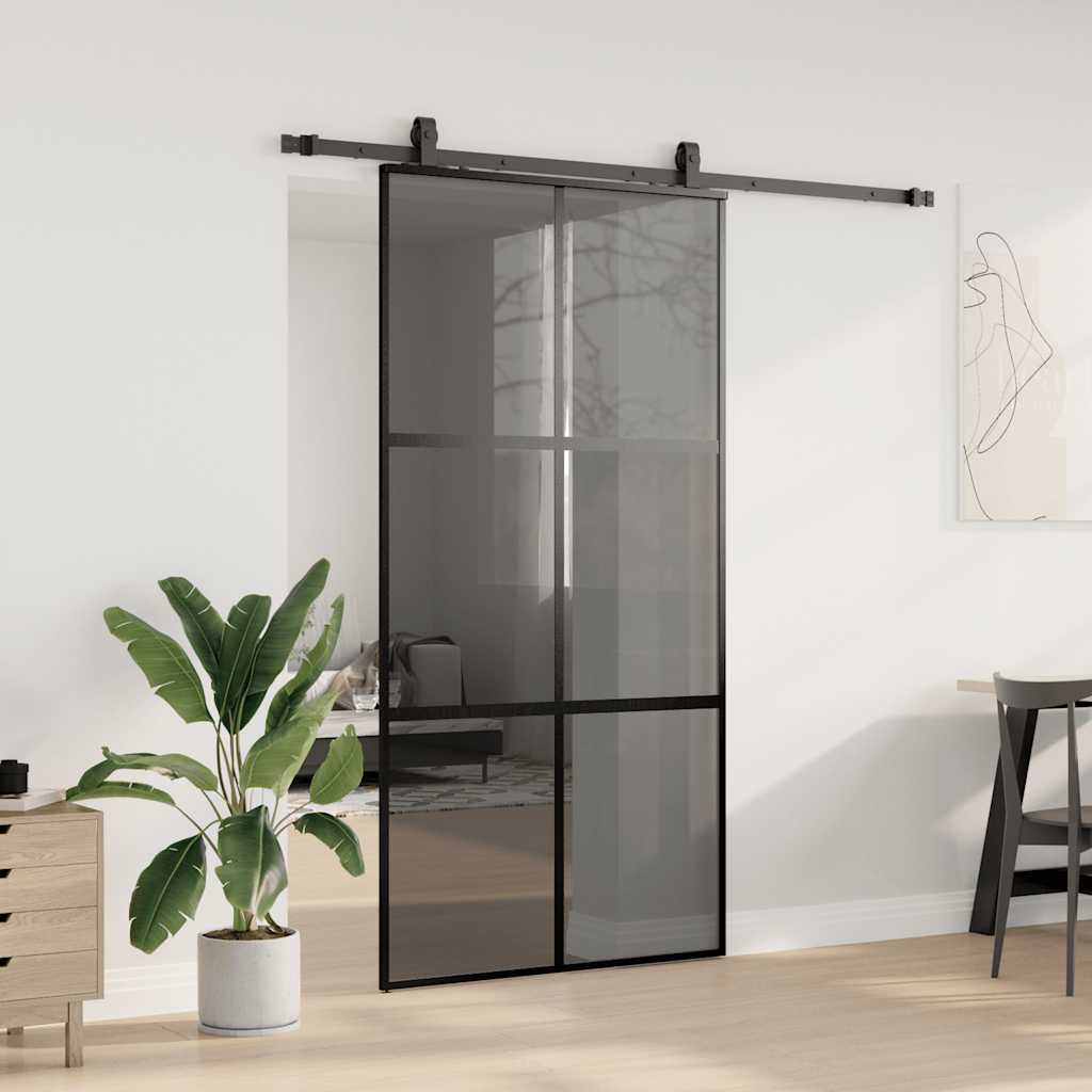 Klizna vrata s priborom crna 102,5 x 205 cm kaljeno staklo