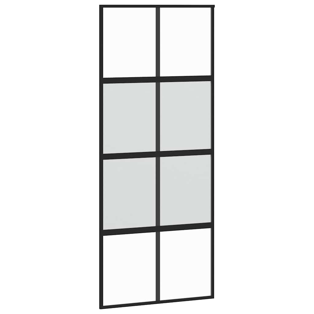 Klizna vrata s priborom crna 90 x 205 cm kaljeno staklo