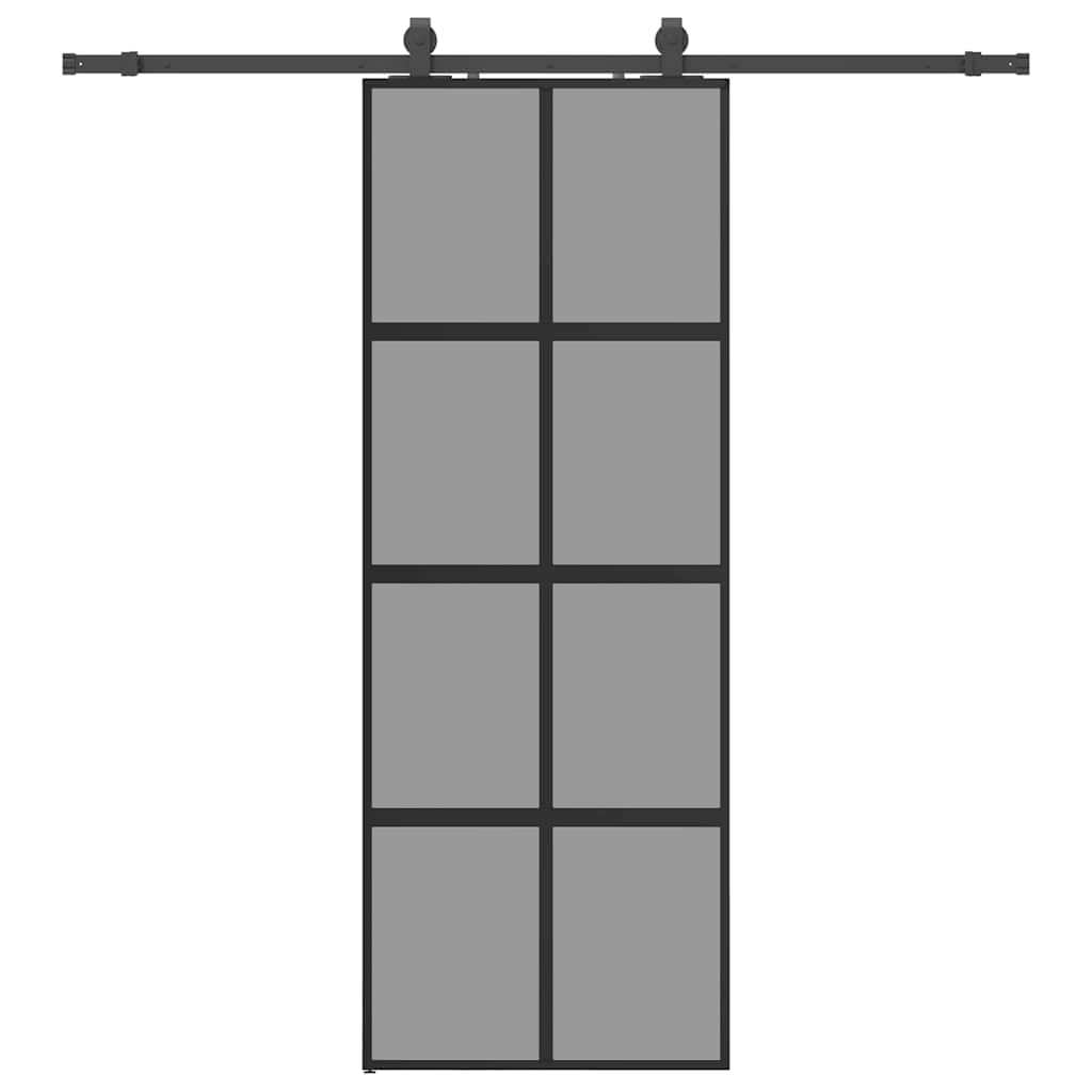 Klizna vrata s priborom crna 76 x 205 cm kaljeno staklo
