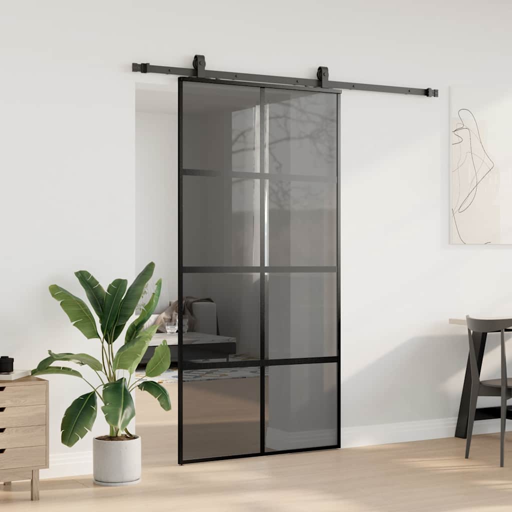 Klizna vrata s priborom crna 102,5 x 205 cm kaljeno staklo
