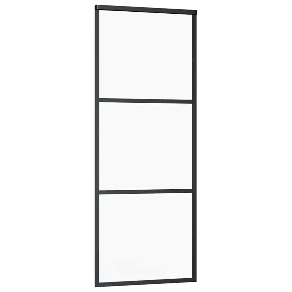 Klizna vrata s priborom crna 76 x 205 cm od ESG stakla