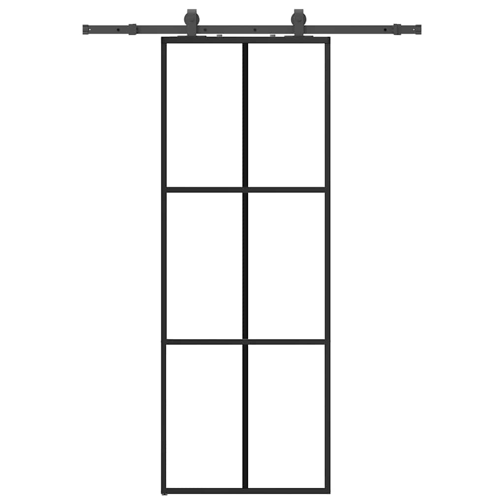 Klizna vrata s priborom crna 76 x 205 cm od ESG stakla