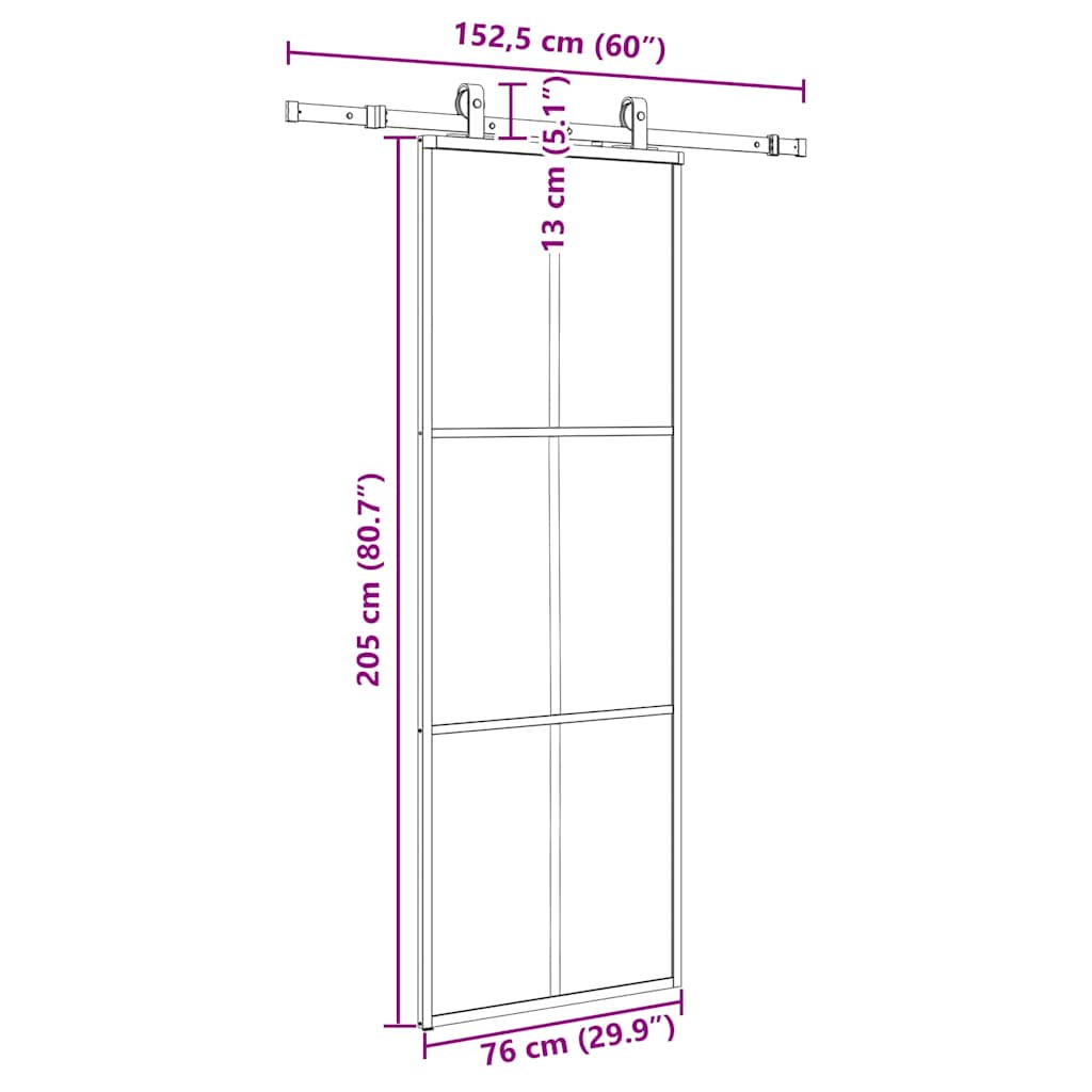 Klizna vrata s priborom crna 76 x 205 cm od ESG stakla