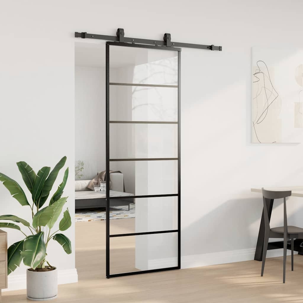Klizna vrata s priborom crna 76 x 205 cm od ESG stakla
