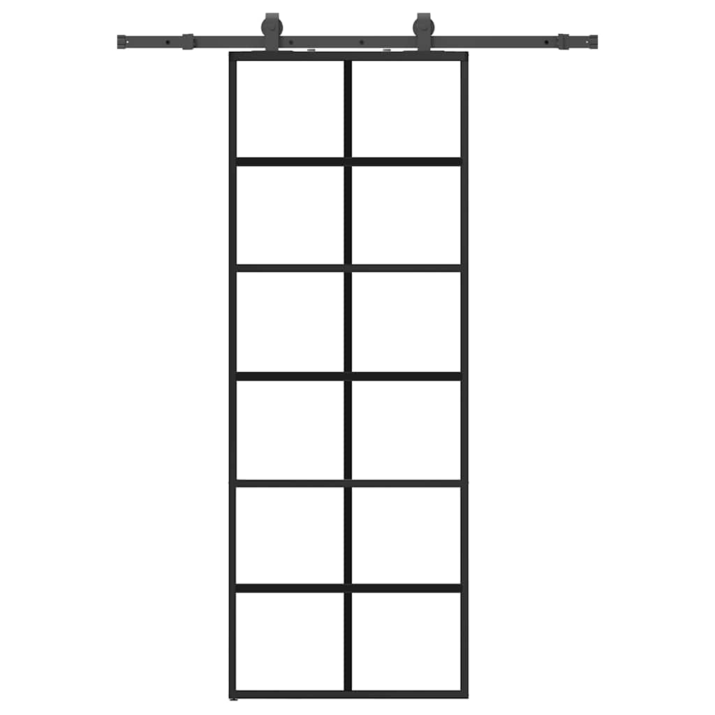Klizna vrata s priborom crna 76 x 205 cm od ESG stakla