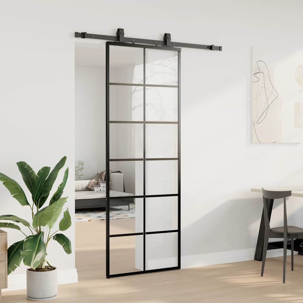 Klizna vrata s priborom crna 76 x 205 cm od ESG stakla