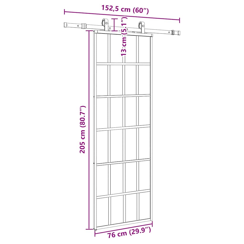 Klizna vrata s priborom crna 76 x 205 cm od ESG stakla