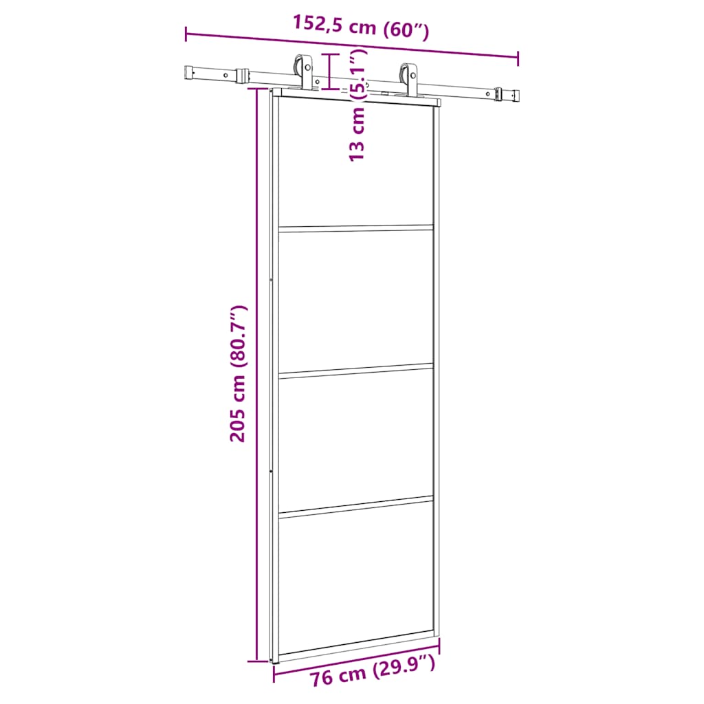 Klizna vrata s priborom crna 76 x 205 cm od ESG stakla