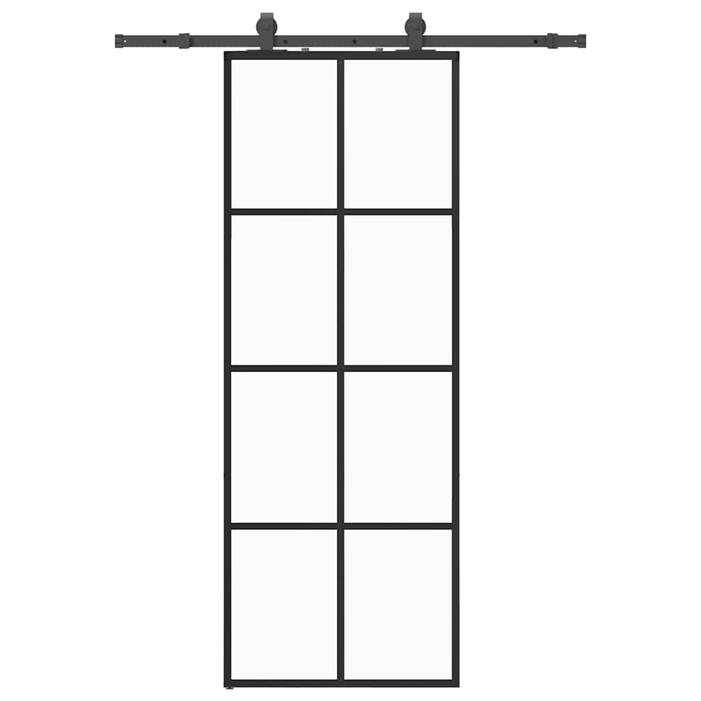 Klizna vrata s priborom crna 76 x 205 cm od ESG stakla