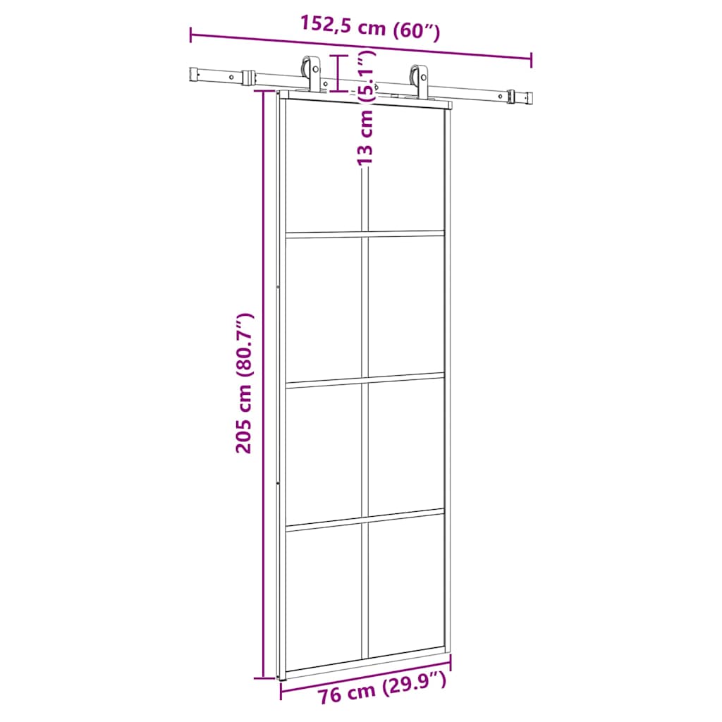 Klizna vrata s priborom crna 76 x 205 cm od ESG stakla