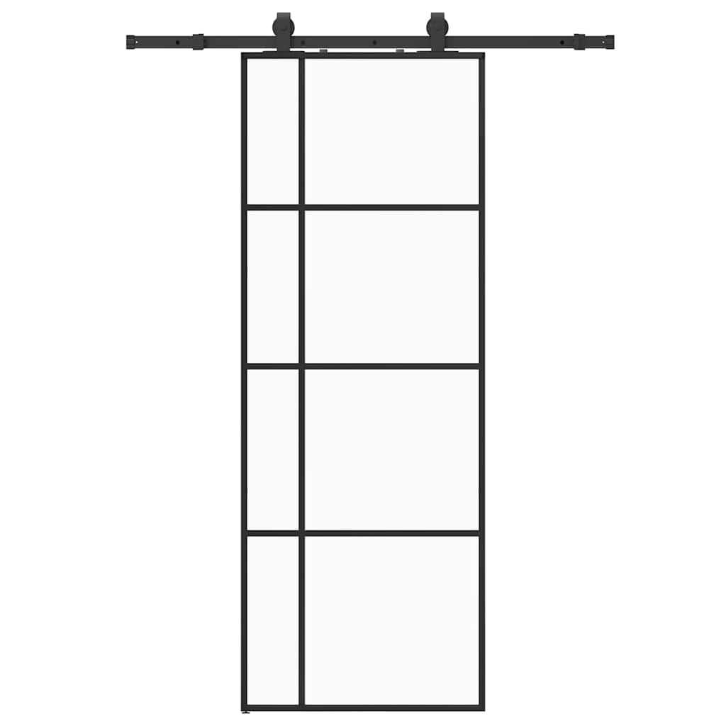 Klizna vrata s priborom crna 76 x 205 cm od ESG stakla