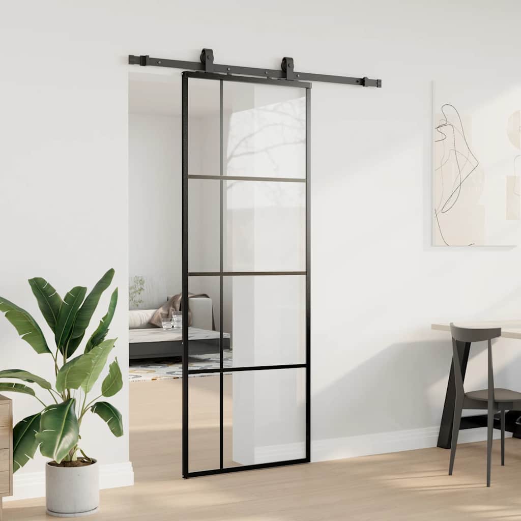 Klizna vrata s priborom crna 76 x 205 cm od ESG stakla