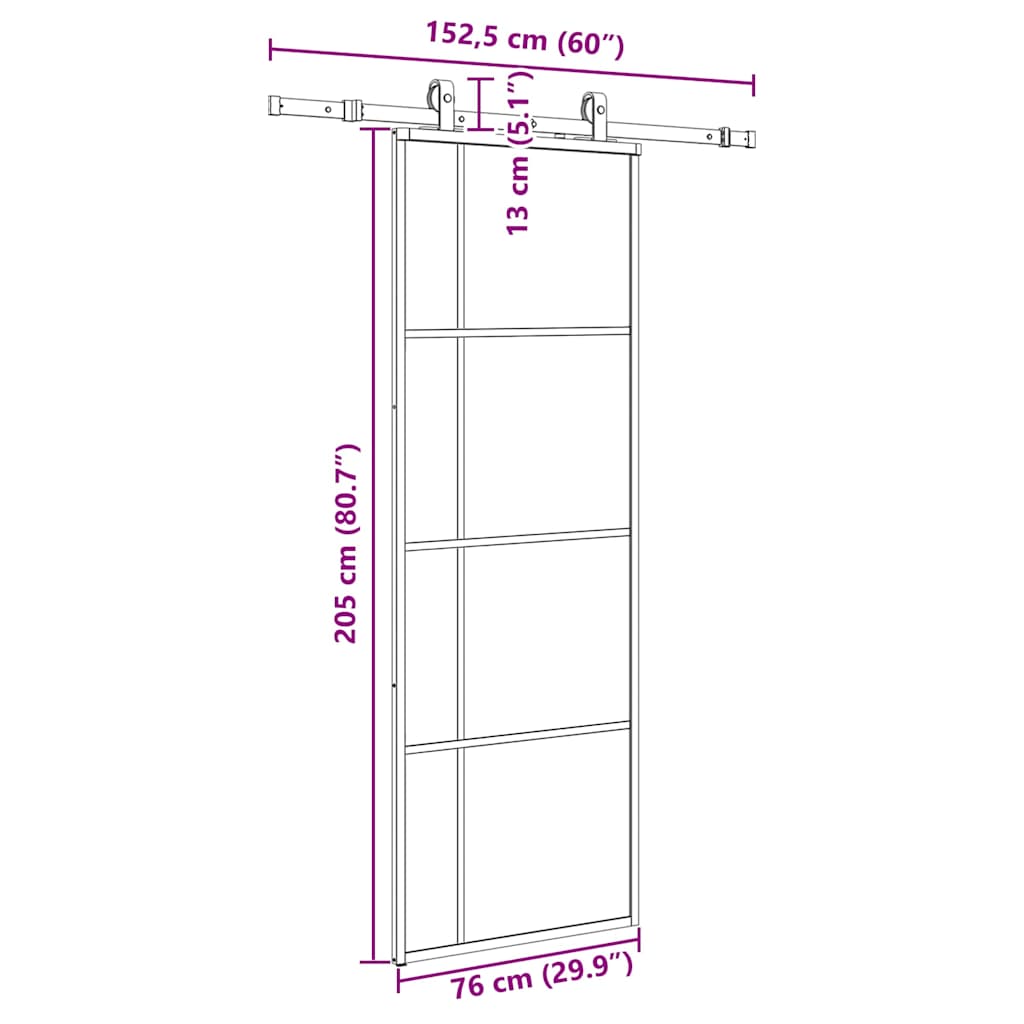 Klizna vrata s priborom crna 76 x 205 cm od ESG stakla