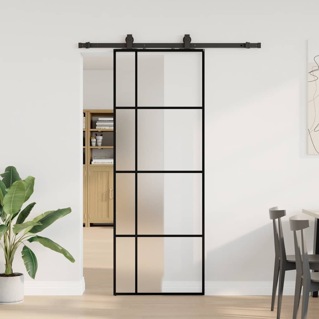 Klizna vrata s priborom crna 76 x 205 cm od ESG stakla