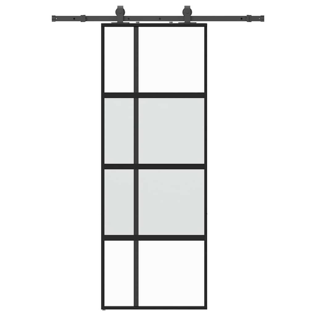 Klizna vrata s priborom crna 76 x 205 cm kaljeno staklo