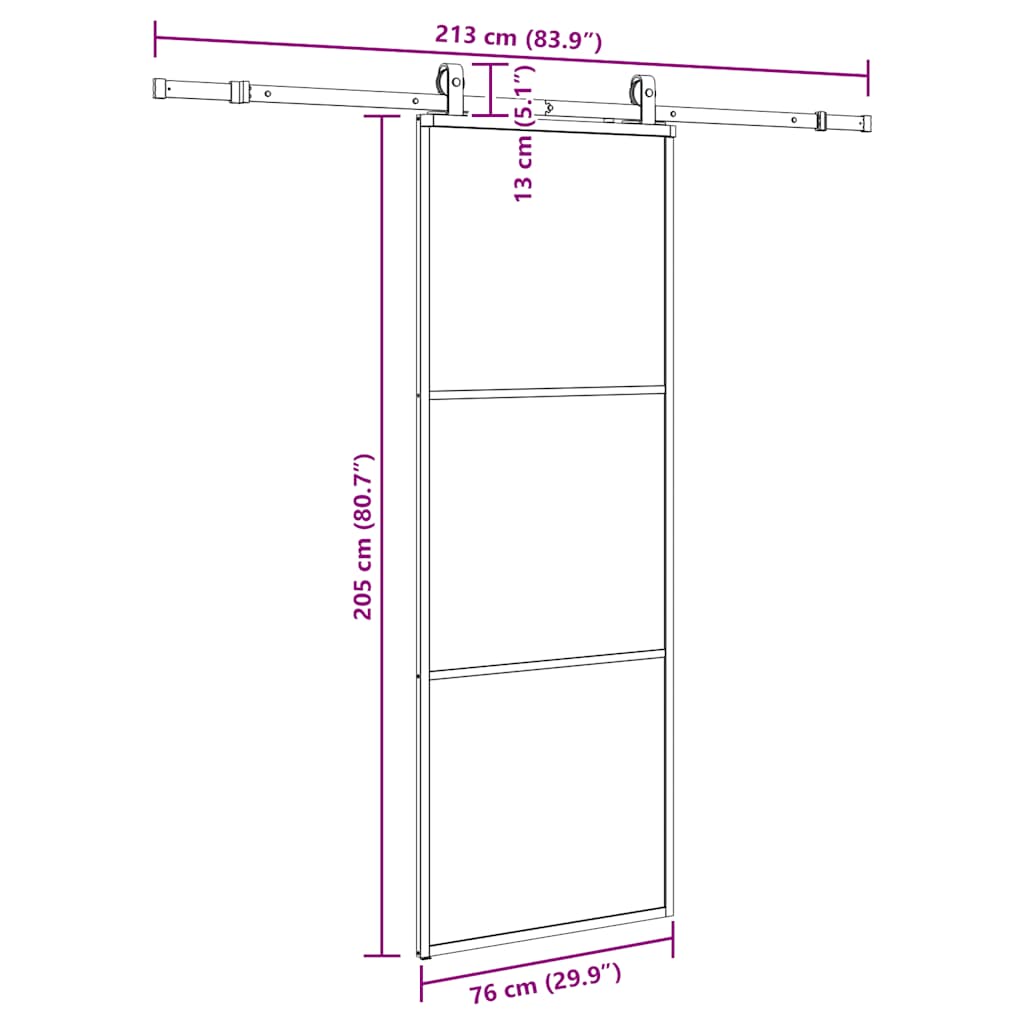 Klizna vrata s priborom crna 76 x 205 cm od ESG stakla