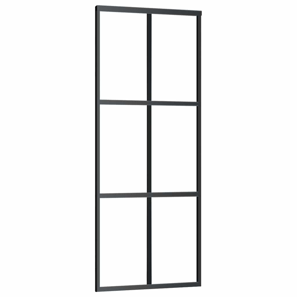 Klizna vrata s priborom crna 76 x 205 cm od ESG stakla
