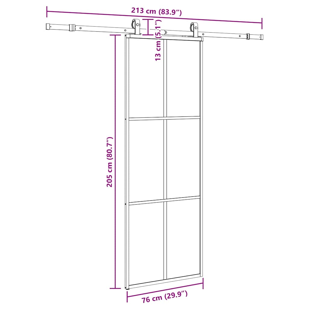 Klizna vrata s priborom crna 76 x 205 cm od ESG stakla
