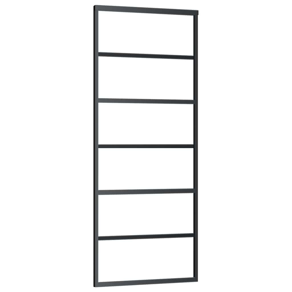Klizna vrata s priborom crna 76 x 205 cm od ESG stakla