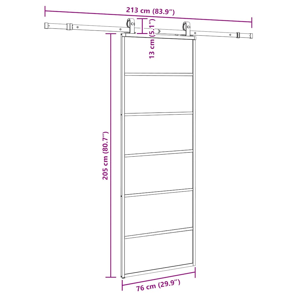 Klizna vrata s priborom crna 76 x 205 cm od ESG stakla