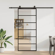 Klizna vrata s priborom crna 90 x 205 cm od ESG stakla