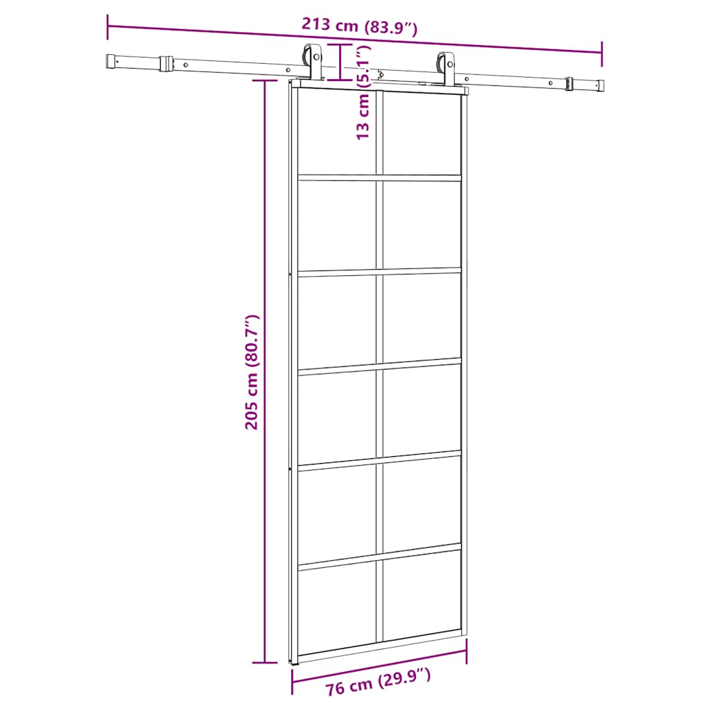 Klizna vrata s priborom crna 76 x 205 cm od ESG stakla
