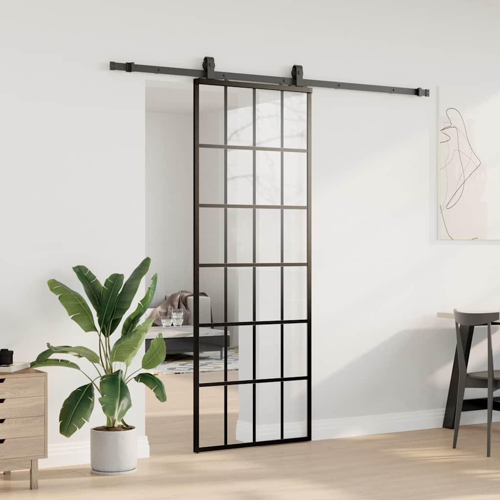 Klizna vrata s priborom crna 76 x 205 cm od ESG stakla