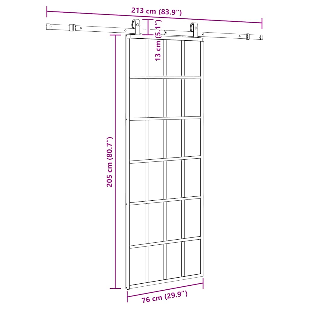 Klizna vrata s priborom crna 76 x 205 cm od ESG stakla