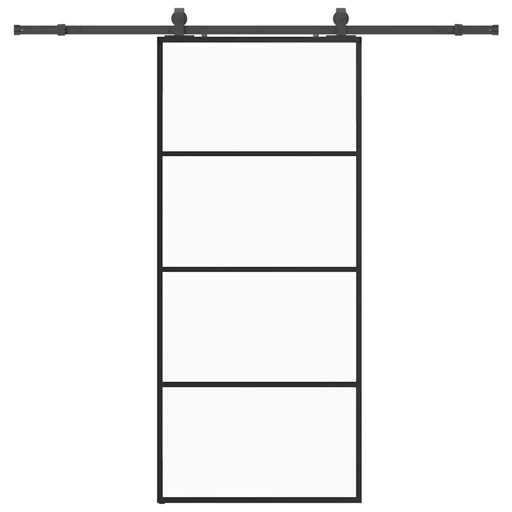 Klizna vrata s priborom crna 90 x 205 cm od ESG stakla