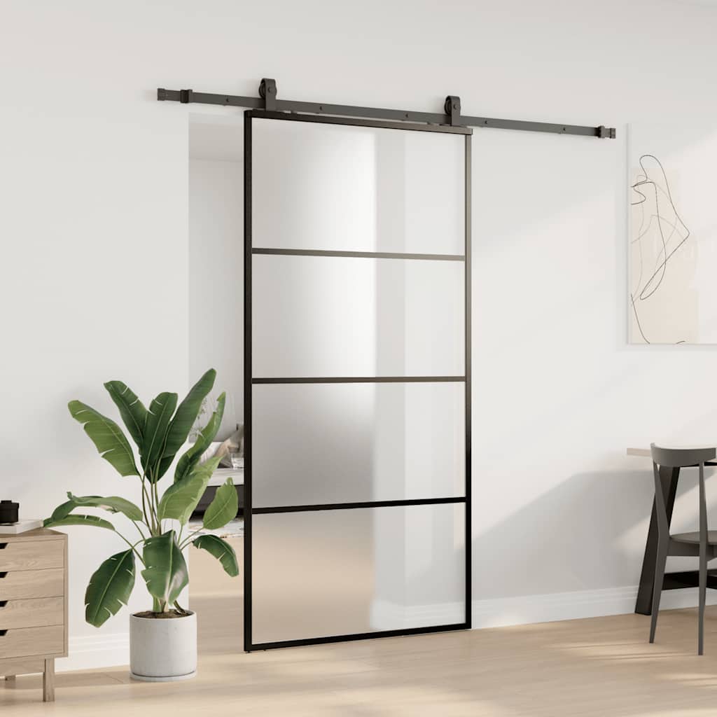 Klizna vrata s okovima crna 102,5x205 cm ESG staklo