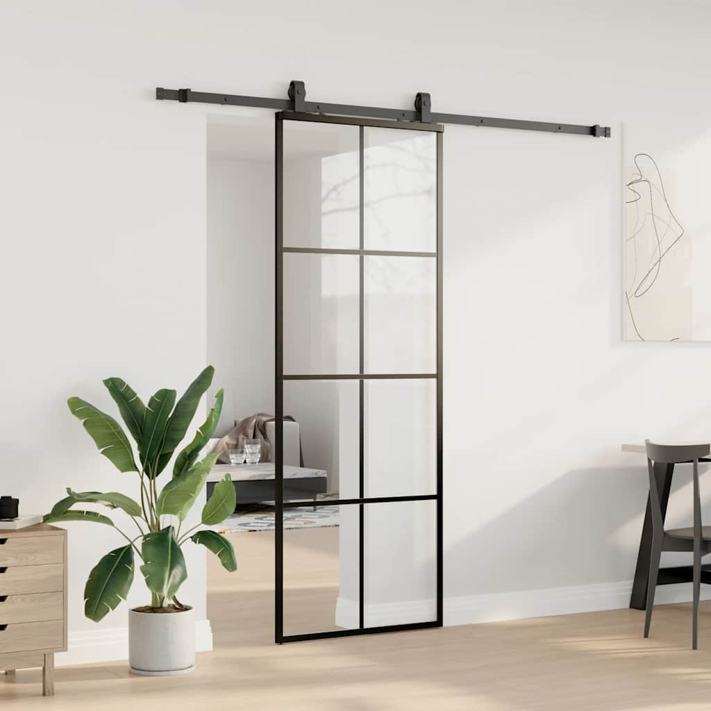 Klizna vrata s priborom crna 76 x 205 cm od ESG stakla