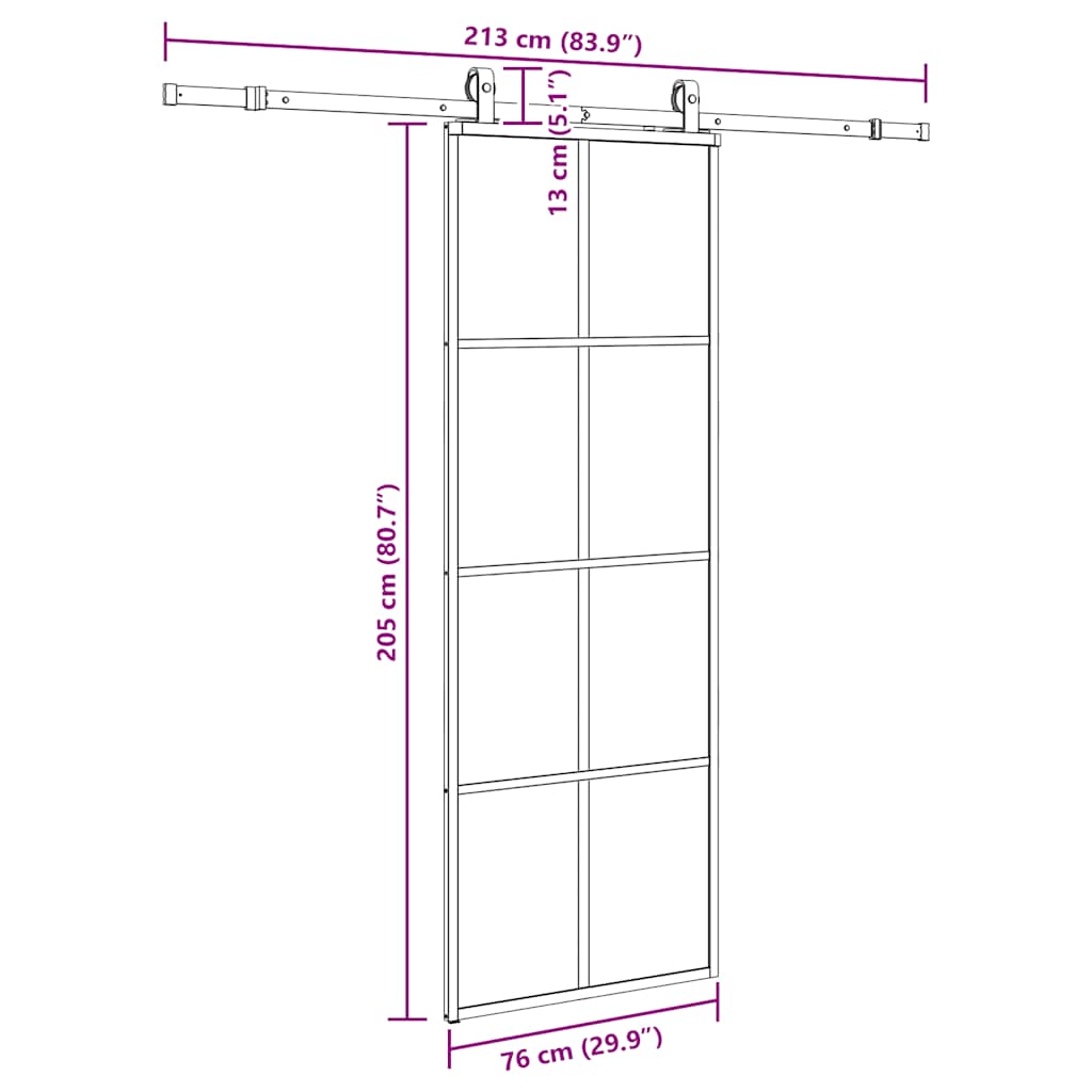 Klizna vrata s priborom crna 76 x 205 cm od ESG stakla