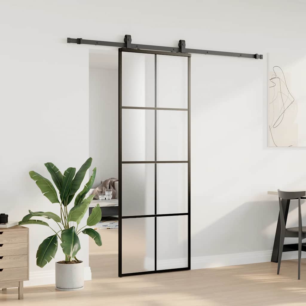 Klizna vrata s priborom crna 76 x 205 cm od ESG stakla