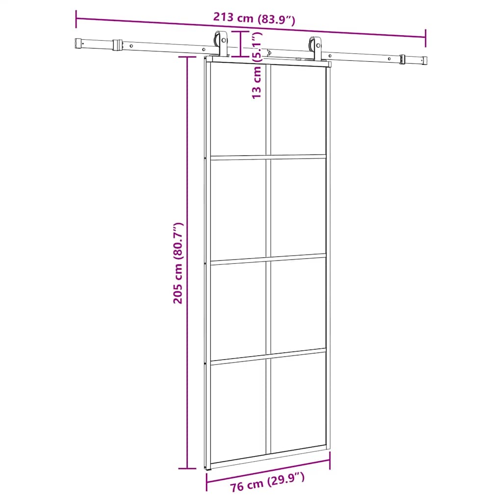 Klizna vrata s priborom crna 76 x 205 cm od ESG stakla