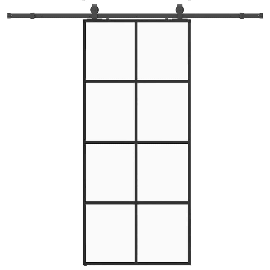 Klizna vrata s priborom crna 90 x 205 cm od ESG stakla